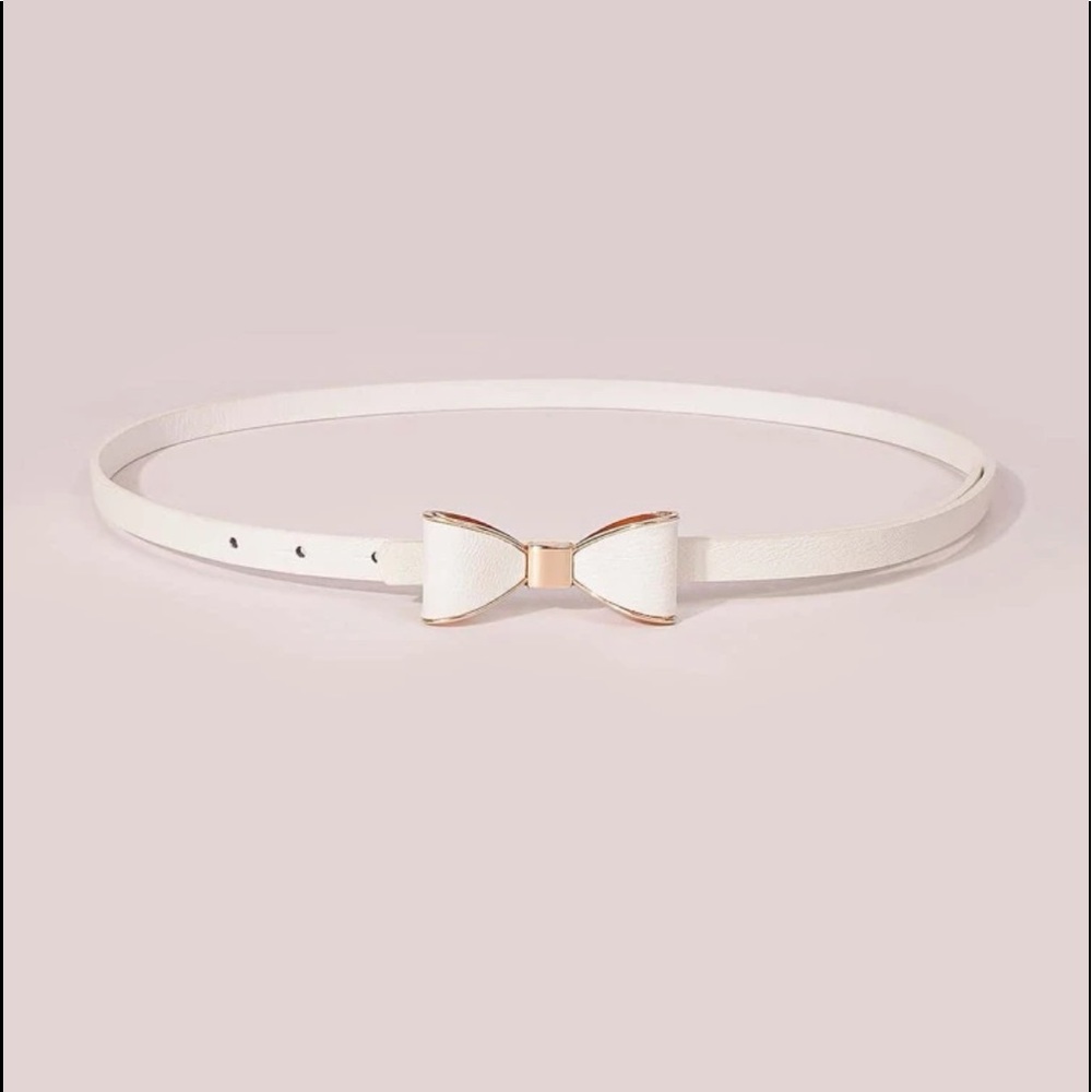 White & Gold Bow Decor Buckle Belt - NWT